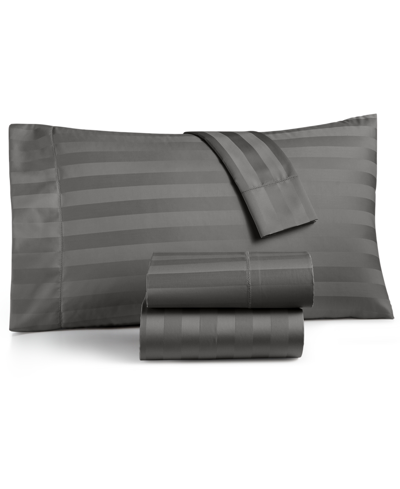 Charter Club Damask 1.5" Stripe 550 Thread Count 100% Cotton 4-pc. Sheet Set, Full, Created For Macy's In Granite