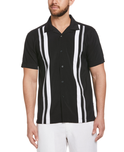 Cubavera Men's Big & Tall Tri-color Camp Shirt In Jet Black