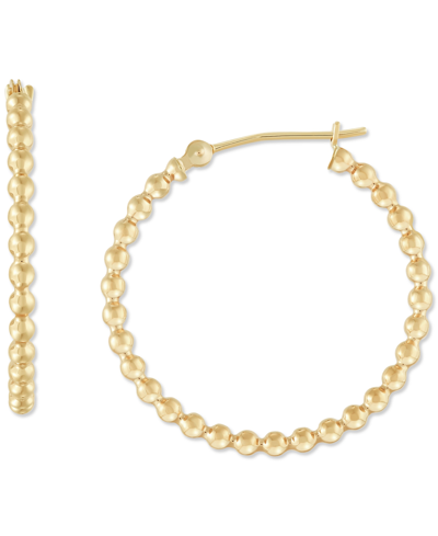 Macy's Polished Beaded Tube Small Hoop Earrings In 10k Gold, 25mm