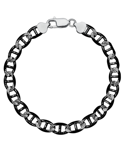 Macy's Men's Mariner Link Chain Bracelet In Sterling Silver & Black Rhodium-plate