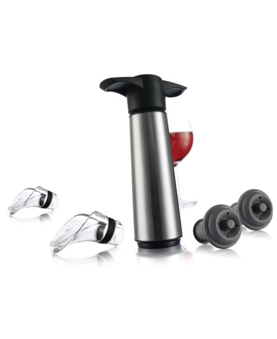 Vacu Vin Stainless Steel Wine Saver Pump With 2 Stoppers, 2 Servers In Silver
