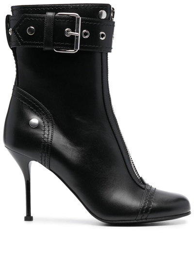 ALEXANDER MCQUEEN 95 BUCKLED ANKLE BOOTS - WOMEN'S - CALF LEATHER/RUBBER,757505WIDR320533024
