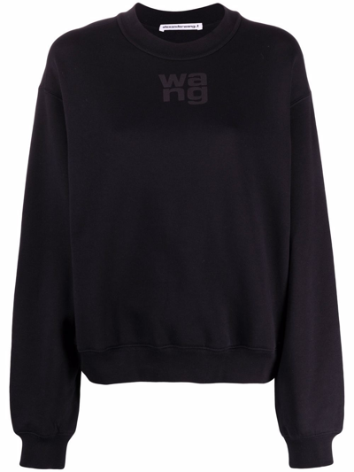 ALEXANDER WANG BLACK LOGO PRINT COTTON SWEATSHIRT,4CC322136000116916107