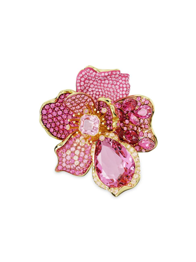 Swarovski Crystal Flower Pink Florere Cocktail Ring In Pink/gold