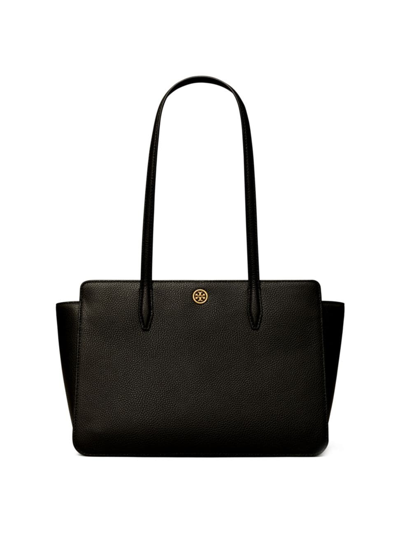 Tory Burch Small Robinson Pebbled Tote Bag In Black/brass