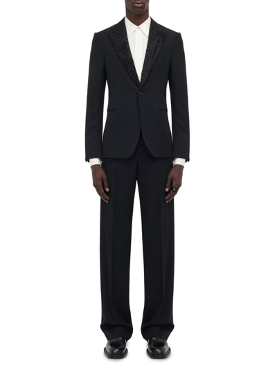 Alexander Mcqueen Men's Embellished Wool Suit Jacket In Black