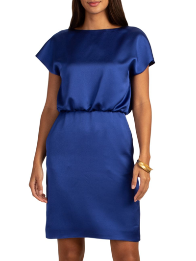 Trina Turk Amuse Satin Short Dress With V-back In Majorelle Blue
