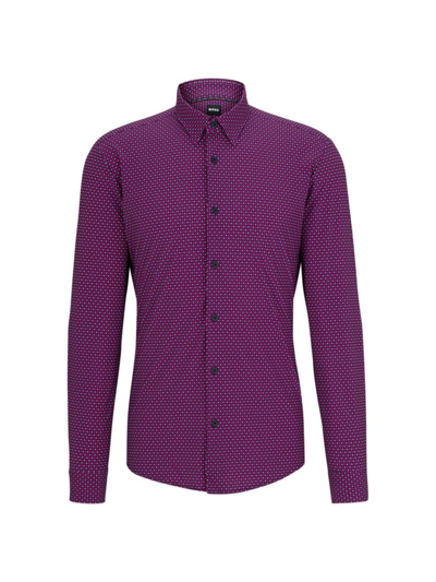 Hugo Boss Slim-fit Shirt In Geometric-printed Performance-stretch Fabric In Pink