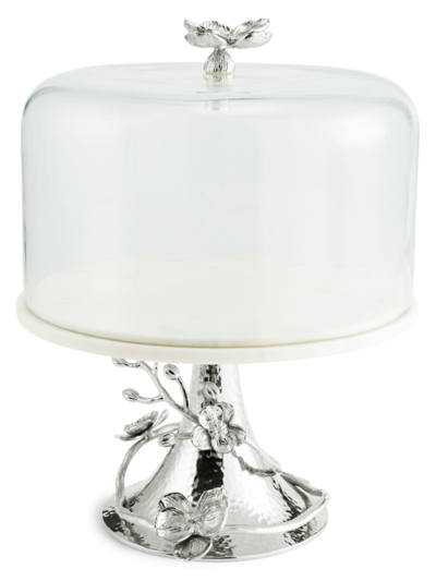 Michael Aram White Orchid Cake Stand With Dome In Silver