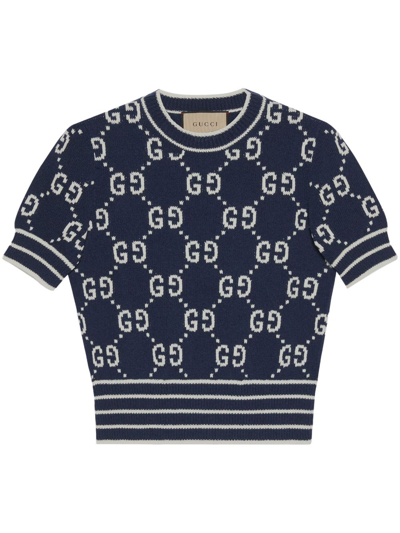 Gucci Gg Cotton Jacquard Top In Blue