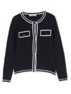 Monnalisa Contrast-trim Wool Cardigan In Blue