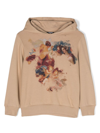 Balmain Graphic-print Drawstring Cotton Hoodie In Neutrals