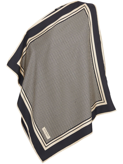 Balmain Asymmetric Monogram Silk Scarf Top In Multicolore