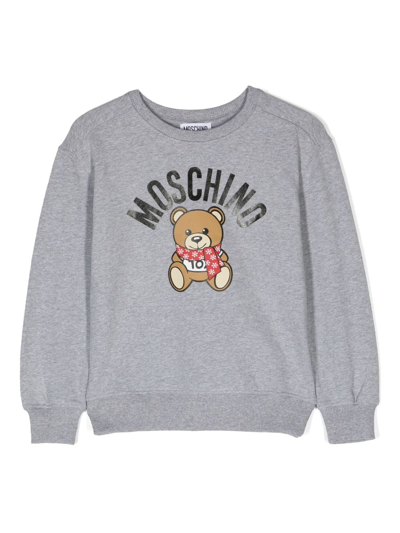 Moschino Kids' Teddy Bear Logo-print Sweatshirt In Grey
