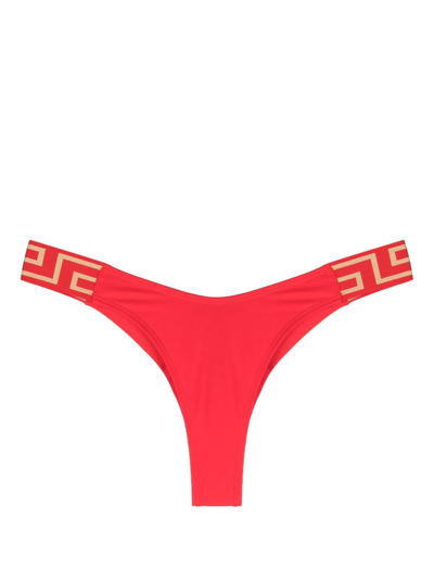Versace Greca-detail Bikini Bottoms In Red