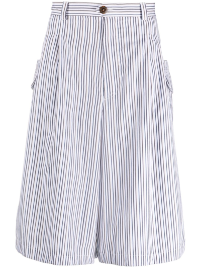 Kiko Kostadinov White Kreuk Shorts In White Cream Pinstrip