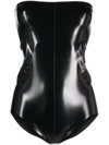 Alchemy X Lia Aram Patent-effect Strapless Bodysuit In Black