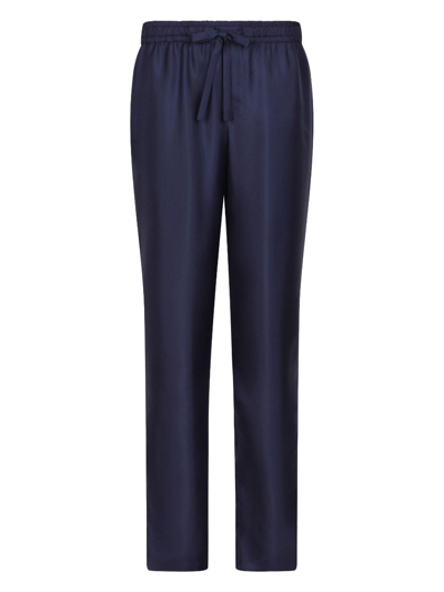 Dolce & Gabbana Dg Essentials Logo-embroidered Silk Trousers In Blue