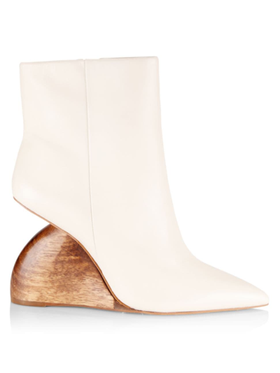 Cult Gaia Livi Leather Wedge-heel Booties In Off White