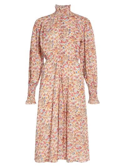 Isabel Marant Étoile Galoa Floral Collared Long-sleeve Midi Dress In Orange