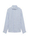 Reiss Mens Soft Blue Herri Ruban Striped Regular-fit Linen Shirt In Soft Blue Herringbone Stripe