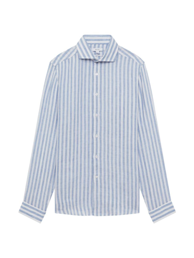 Reiss Mens Soft Blue Herri Ruban Striped Regular-fit Linen Shirt In Soft Blue Herringbone Stripe