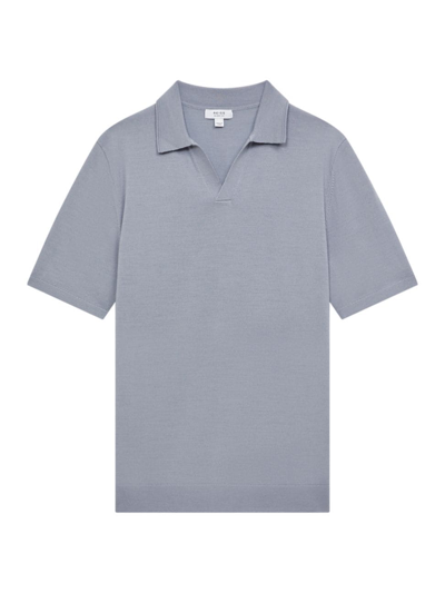 Reiss Duchie Johnny Collar Short Sleeve Wool Polo Sweater In Dove Blue