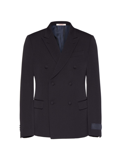 Valentino Double-breasted Wool Jacket With Maison  Tailoring Label In Navy