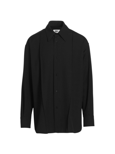 Mm6 Maison Margiela Men's Pleated Relaxed Button-up Shirt In Black