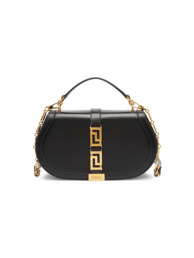 Versace Women's Greca Leather Top-handle Bag In Black Gold