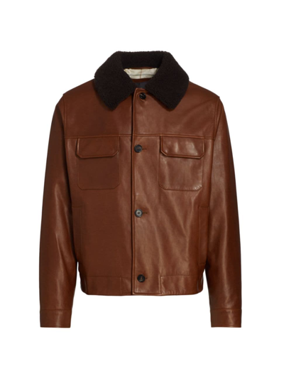 Loro Piana Men's Reefton Shearling-collar Leather Jacket In Calf Brown