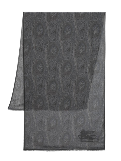 Etro Paisley-print Frayed-edge Scarf In Black