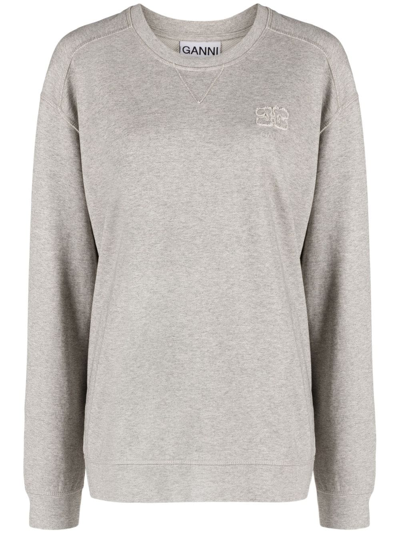 Ganni Organic Cotton Crewneck Sweatshirt In Grey
