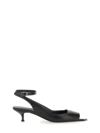 Alexander Mcqueen Black Leather Sandals With Kitten Heel In Nero