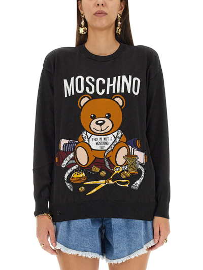 Moschino Teddy Bear Sweater In Black