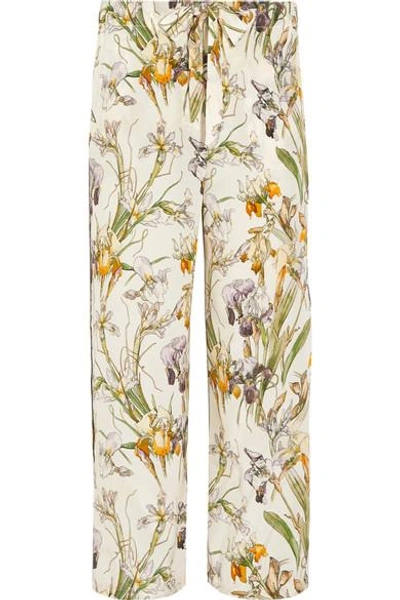 Alexander Mcqueen Floral-print Silk Crepe De Chine Wide-leg Pants In Ivory