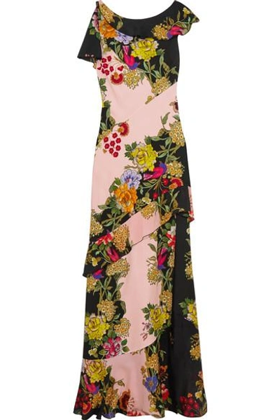 Etro Ruffled Floral-print Crepe And Silk-chiffon Maxi Dress In Pink