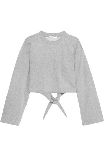 Alexander Wang T Tie-back Cropped Cotton-blend Jersey Sweatshirt In Heather Grey