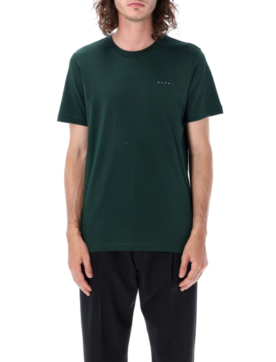 Marni Logo-embroidered Cotton T-shirt In Green