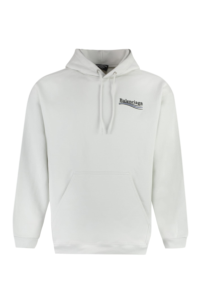 Balenciaga Logo-embroidered Cotton-jersey Hoodie In White
