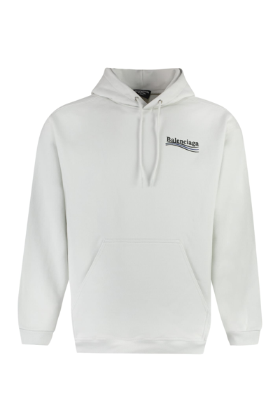 Balenciaga Logo-embroidered Cotton-jersey Hoodie In Neutrals