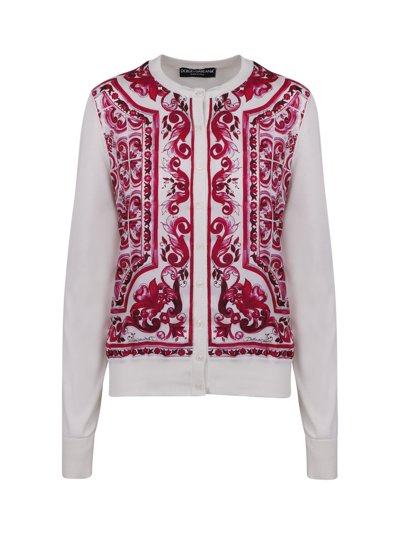 Dolce & Gabbana Majolica-print Silk Cardigan In White