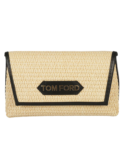 Tom Ford Weave Logo Patch Tote In Natural/black