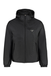 Prada Logo Plaque Puffer Jacket In Black