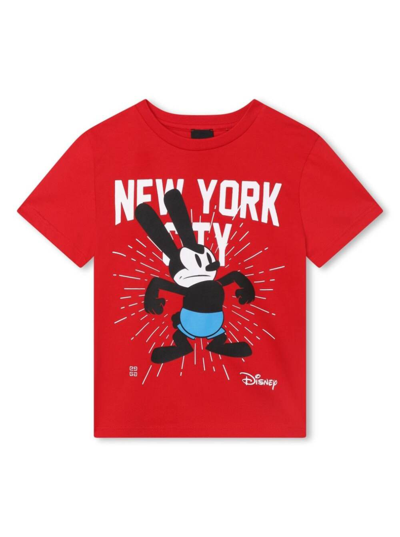 Givenchy Kids' X Disney Oswald 印花棉t恤 In Red