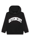 GIVENCHY BLACK HOODIE AND CONTRASTING MAXI LOGO IN COTTON BLEND BOY