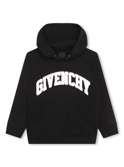 Givenchy Kids' Logo 贴花长袖连帽衫 In Schwarz