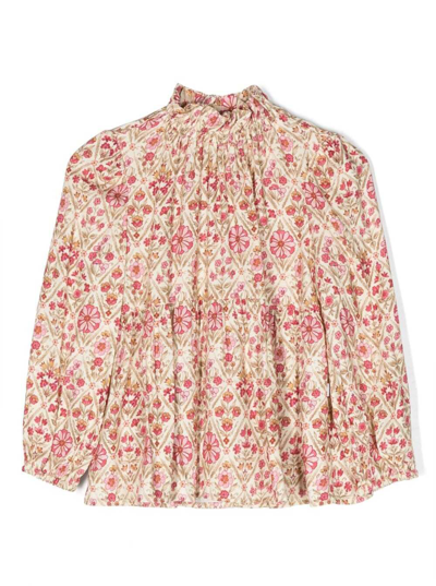 IL GUFO MULTICOLOUR BLOUSE WITH FLORAL MOTIF AND GATHERED NECK IN VISCOSE GIRL