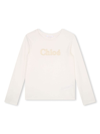 CHLOÉ WHITE LONG-SLEEVE T-SHIRT WITH EMBROIDERED PATCH LOGO IN COTTON GIRL