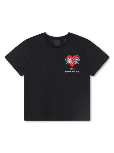 GIVENCHY BLACK T-SHIRT WITH PATCH EMBROIDERED LOGO AT THE FRONT IN COTTON GIRL
